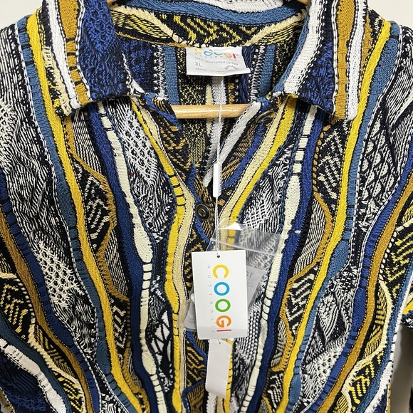 Vtg Coogi Sweater Cardigan Multicolor Textured 3D Chunky Knit Size XL 90s NEW - Picture 3 of 6